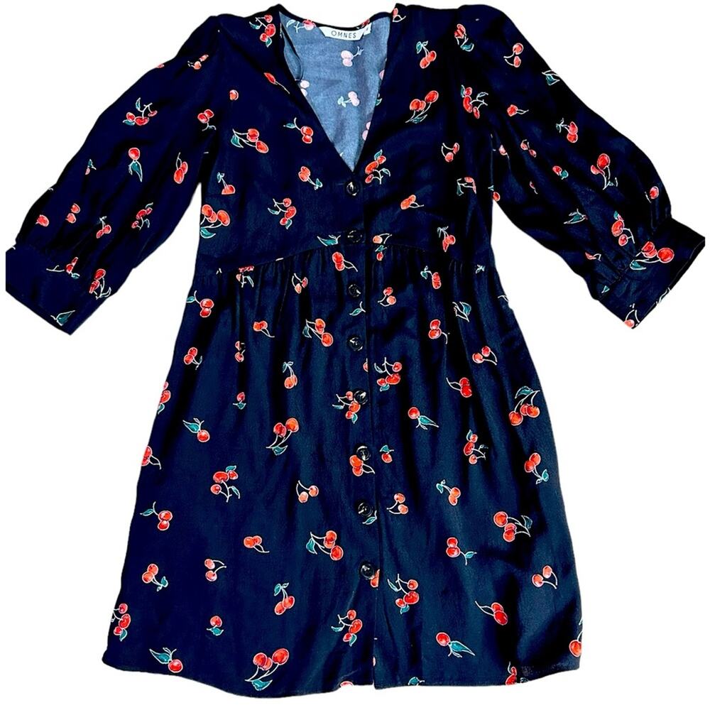 Omnes retro cherry print baby doll mini dress. Size 6